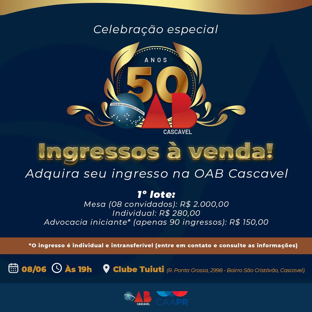 OAB Cascavel prepara evento especial de comemoração dos 50 anos